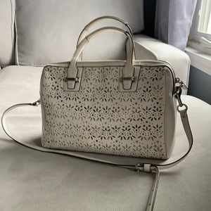 White Perforated Leather Coach Purse